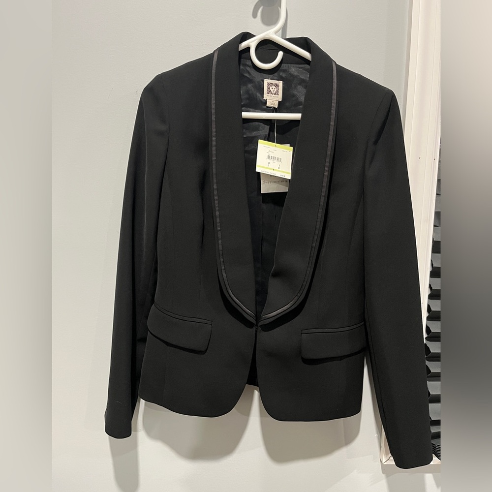 Anne Klein Black Blazer with Satin Trim and pants suit